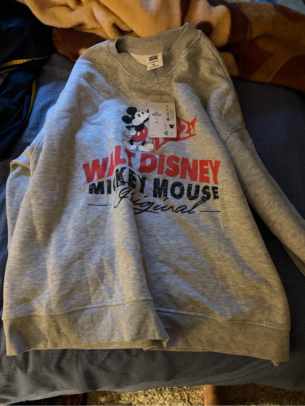 Primark Grey Mickey Mouse Disney Graphic Sweatshirt with Red Accents